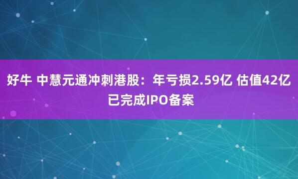 好牛 中慧元通冲刺港股：年亏损2.59亿 估值42亿 已完成IPO备案